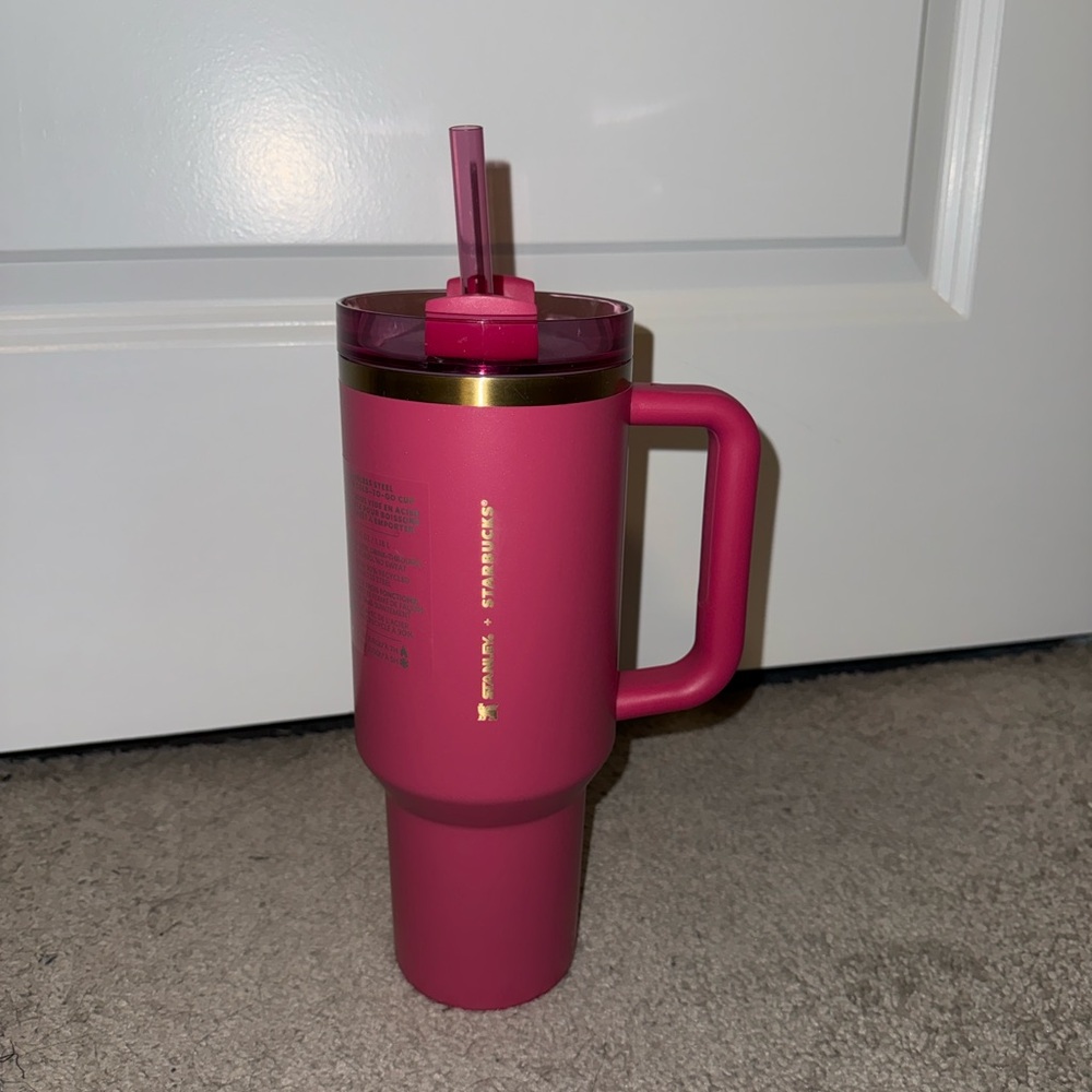 Stanley x Starbucks Berry Glitter Pink Gold Trim 40 oz Holiday Tumbler 2024 NEW